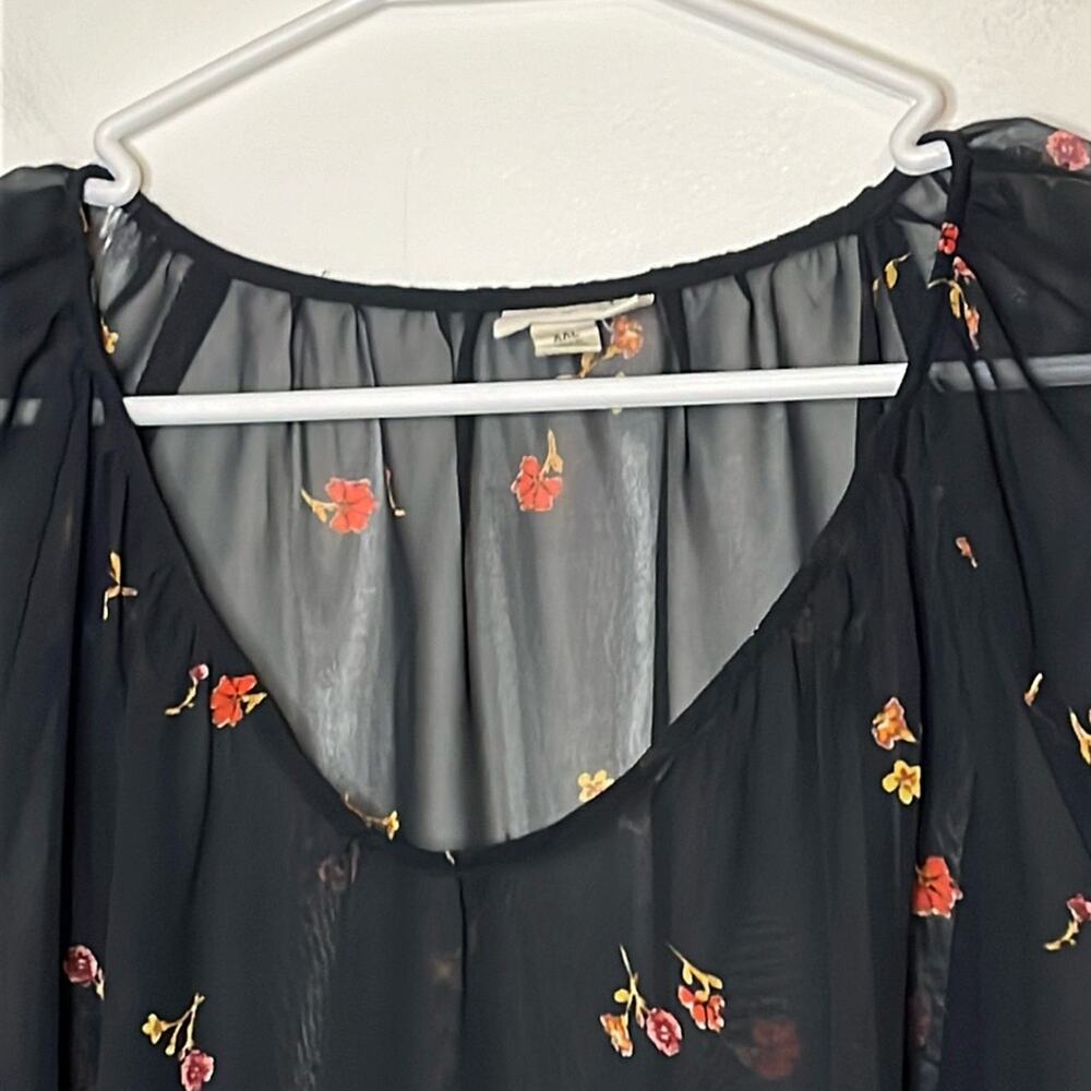 Ana Black Floral Blouse Womens XXL Sheer Elastic Cuffs Feminine Fairy Whimsigoth - Picture 2 of 13